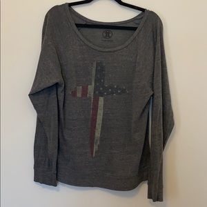 Flag Cross Teeology Long Sleeve Open Shoulder